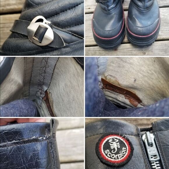 Vintage 80s Scorpion Snowmobile Boots Black Leather Red Stripe Grunge Distressed main image 5